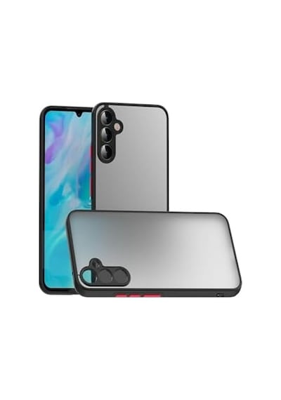 Galaxy A54 Kapak Kamera Korumalı Kenarlı Renkli Düğmeli Arkası Mat Silikon Kılıf - Siyah 50 x 22