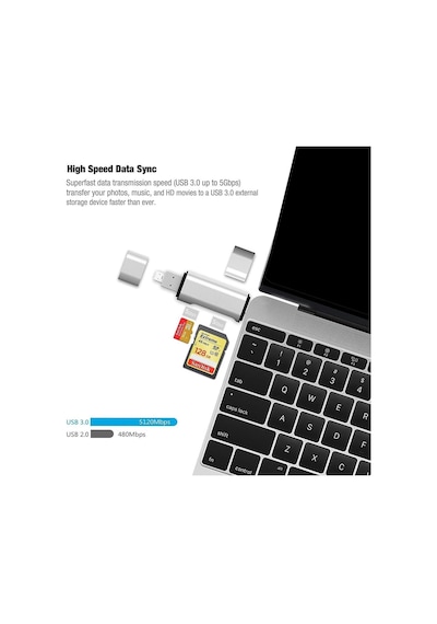 Ads-103 Macbook Uyumlu Type-c To Usb 3.0 Flash Otg Veri Aktarım Sd Tf Tak Çalıştır Kart Okuyucu