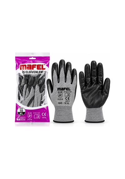 12 Adet Zebra Gri Siyah No 10 Xl Nitril İşçi Eldiven Poşetli Ambalaj Kesilme Direnç 5580