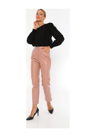 Dericeketim Kadın Pudra Gerçek Deri Kot Model Deri Pantolon Pembe