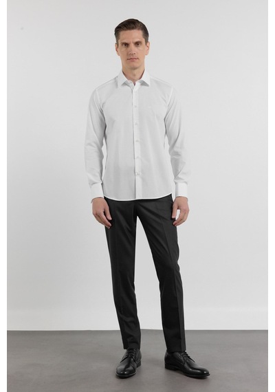 İmza Beyaz Uzun Kol Sert Yaka Düz Pamuklu Slim Fit Gömlek 1004260059