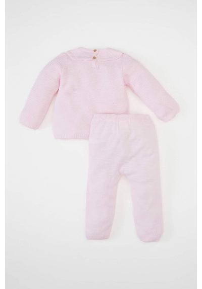 Defacto Kız Bebek 3'lü Takım Bisiklet Yaka Basic Düz Triko Kazak Beli Lastikli Alt Bere C9763A524WNPN688 Pembe