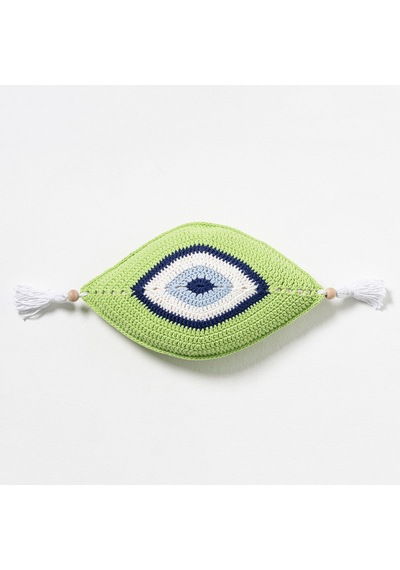 Yeşil Örgü Evil Eye Yastık / Dekoratif Kırlent - 25x40 Cm
