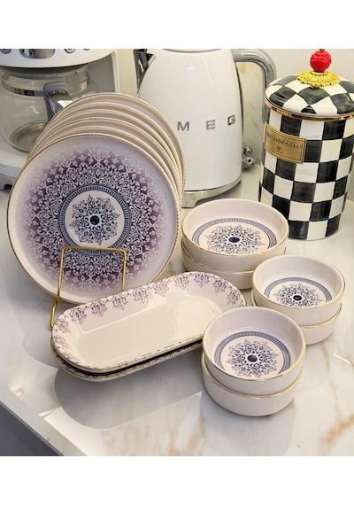 14 Parça Asya Purple Kahvaltı Takımı-5719 Çok Renkli