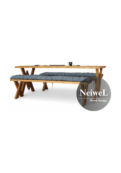 Neiwel Linna Doğal Ahşap Banklı Toplantı Masasıı x 100 x 320 Açık Ceviz
