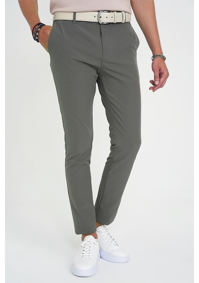 Efor Slim Fit Yan Cepli Esnek Düz Haki Pamuk Pantolon P 1197 Haki