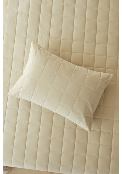 Ocean Home Textile %100 Pamuk Kumaş Kapitoneli Bej Çok Amaçlı Tek Kişilik Yatak Örtüsü Seti 1 Adet 180 X 230 / 1 Adet 50 X 70 Cm
