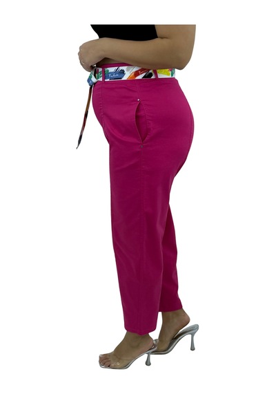 Büyük Beden Mom Kemerli Yüksek Bel Kadın Pantolon Fuşya