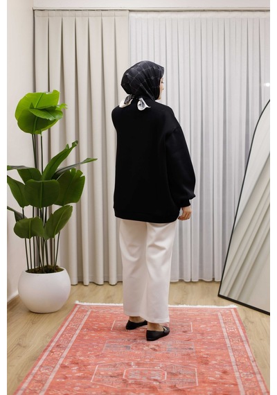 Moonsc Oversize Sweat 3 İplik Şardonlu Siyah