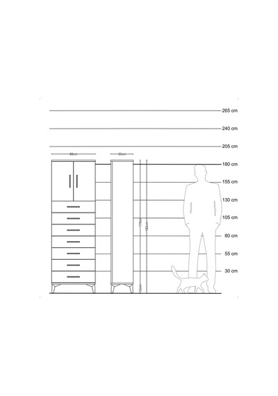 Arges Dolap 2 Raflı 7 Çekmeceli 2 Kapaklı 88x30x182 Antrasit-çam Antrasit