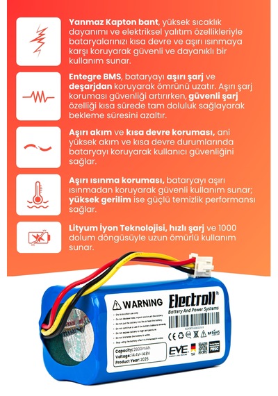 Robogil Stella 500b Uyumlu Batarya Yüksek Kapasite 2800mah Pil