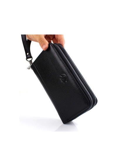 Alphaclub Bag Erkek Hakiki Deri Siyah Çok Bölmeli El Çantası