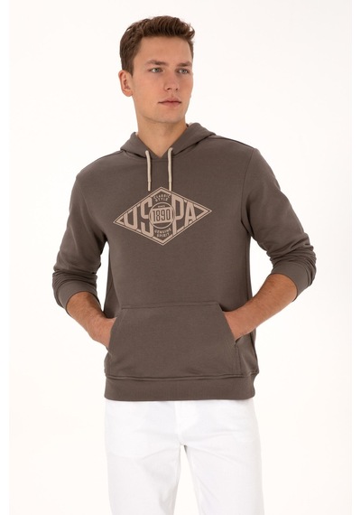 U.S. Polo Assn. Erkek Regular Fit Kapüşonlu Vizon Sweatshirt 2232255