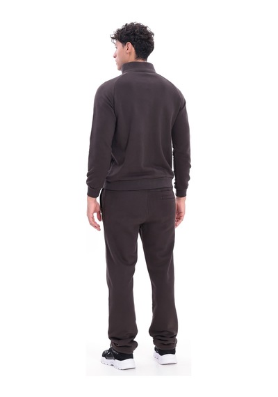 Rowinger 3 İplik Kalın Dokulu Pilot Yaka Velör Şeritli Tam Fermuarlı Erkek Sweatshirt Brown