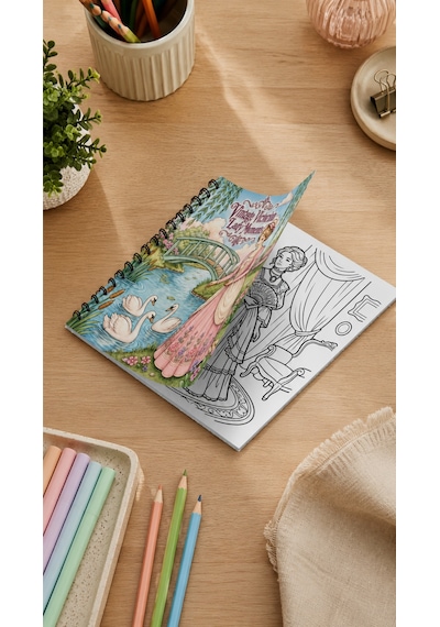 Vintage Victorian Lady Moments 20x20 Cm Büyük Boyama Kitabı, Çocuklar Ve Yetişkinler İçin