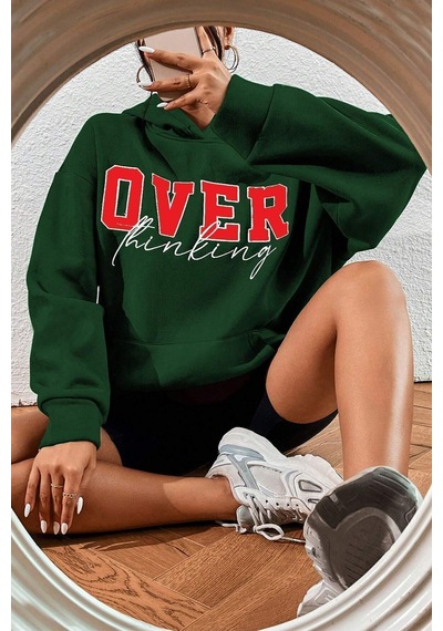 Uyguntarz Unisex Over Thinking Baskılı Sweatshirt Yeşil
