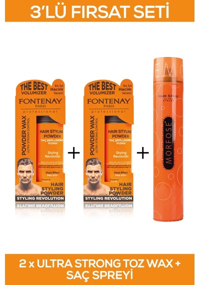 Fontenay Saç Şekillendirici Pudra Toz Wax Ultra Strong Turuncu 20gr X2 + 400ml Saç Spreyi 3'Lü Set