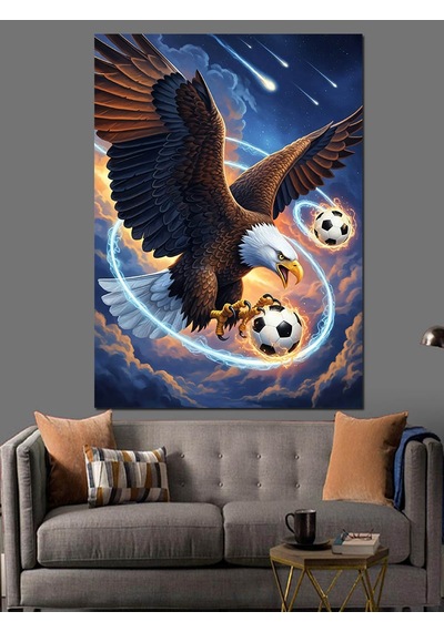 Ahşap Tablo Futbol Oynayan Kartal Çizimi