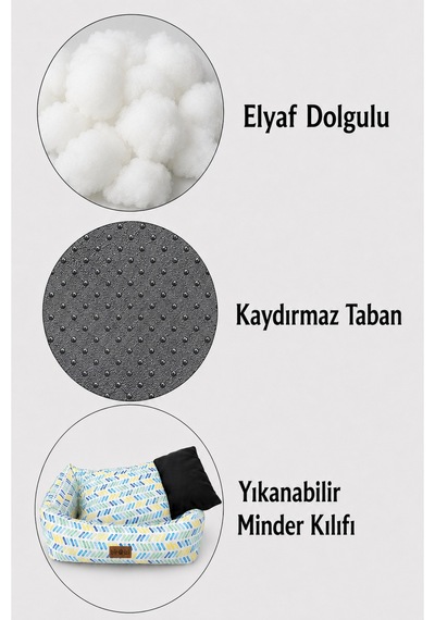 Kedi Ve Köpek Yatağı Kafa Destekli Kaydırmaz Taban Yıkanabilir Fermuarlı Minder %100 Boncuk Elyaf Çok Renkli - 880924859 Xl