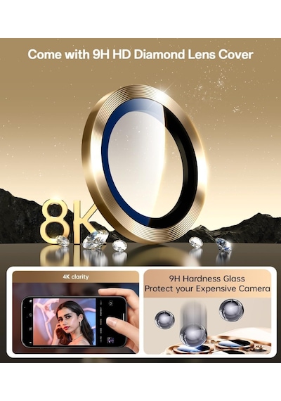 Apple Uyumlu iPhone 17 Pro Max İçin Magsafe İle Kılıf Kamera Lensli Korumalı Şeffaf Silikon Kapak Gold