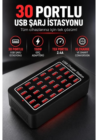 150w 30 Portlu Usb Masaüstü Şarj İstasyonu 2.4a Yfy-a7