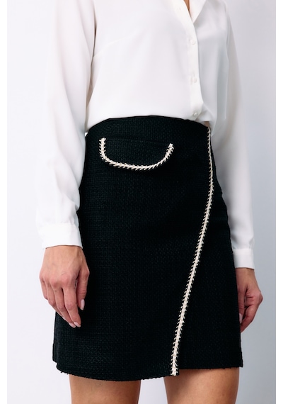 Sateen Kruvaze Süs Cepli Kısa Etek - Siyah-135452 Siyah