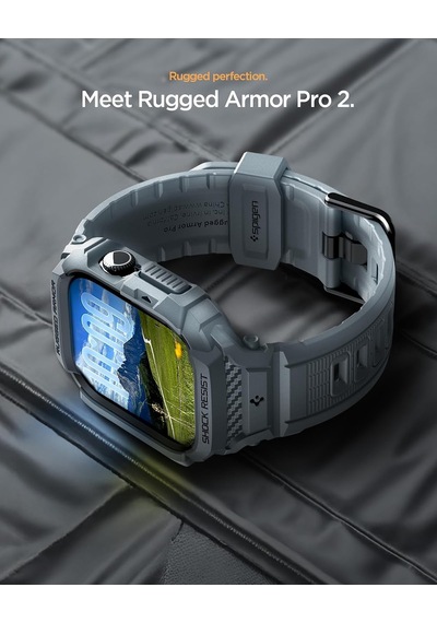 Apple Watch 46mm Seri 11/10 İle Uyumlu Kılıf & Kordon Kayış Rugged Armor Pro 2 Dark Gray - Acs10504 Diğer