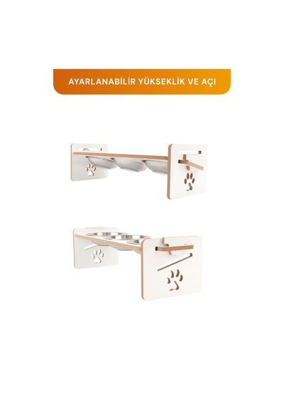 Ahşap Üç Gözlü Ayarlanabilir Kedi-köpek Mama Ve Su Kabı