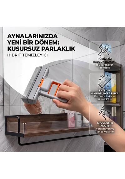 El Değmeden Sıkmalı Süngerli Mini Mop & Mutfak, Lavabo, Cam, Fayans Temizleme Aparatı Turuncu