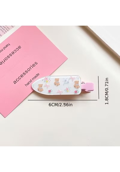 Sweet Girl Konseptli Renkli Kareli, Çiçekli Ve Hayvan Figürlü Metal Pens Maşa Toka Seti 12 Adet Pembe
