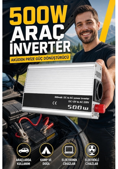 Bay 500w 12v Dc 220v Ac İnverter Usb Çıkışlı Fanlı Akü Güç Dönüştürücü Araç Kullanımı Najmaddin