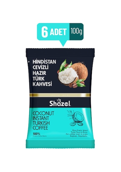 Shazel Hindistan Cevizli Hazır Türk Kahvesi 100 Gr X 6 Adet Türk Kahvesi