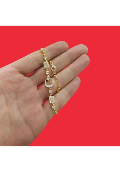 Modahilye 925 Ayar Gümüş Ayyıldız Altın Kaplama Bileklik Künye Altın