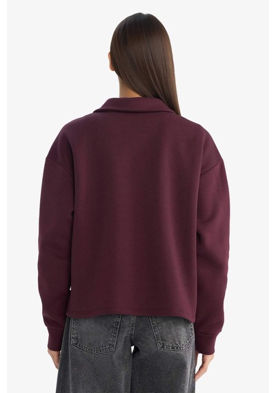 Defacto Coool Oversize Geniş Kalıp Polo Yaka Baskılı Sweatshirt G3721ax25wnbr171 Bordo-br171