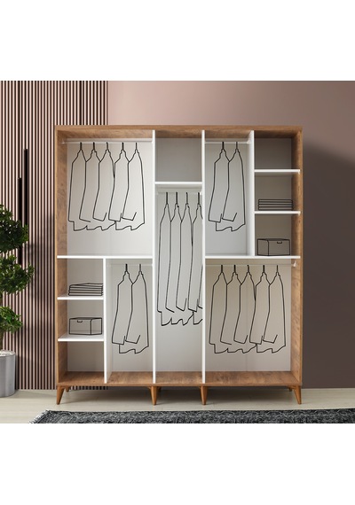 GuneyStore Sport 5 Kapaklı Komple MDF Atlantik Çam-Beyaz Gardırop