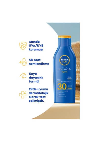 Sun Spf30 Koruma Ve Nemlendirici Güneş Koruyucu Vücut Losyonu 200ml, Suya Dayanıklı, Uva Uvb