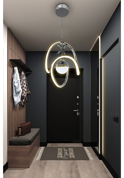 Badem Tek Toplu Modern Sarkıt Led Avize - - Kumandalı / Krom Krom