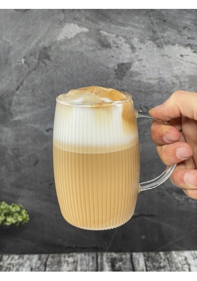 2 Li Borosilikat Cam Kulplu Pinterest Çizgili Model Bardak Kupa