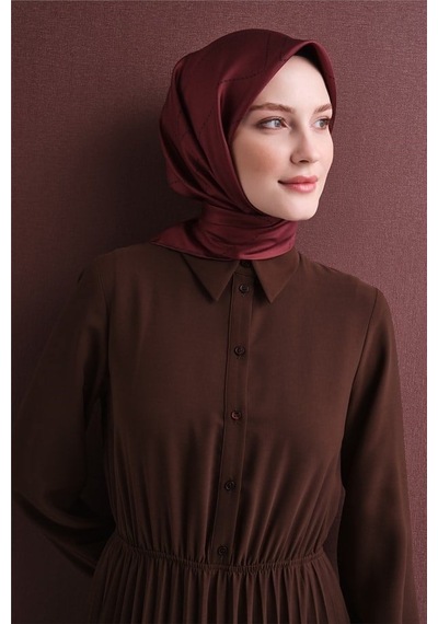 Armine Sura Saf İpek Eşarp 9642 37 Bordo Çizgi Desen