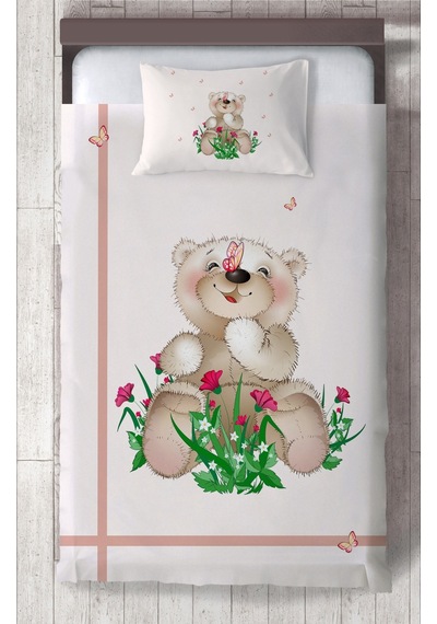 Mekta Home Bebek Ve Çocuk Odası Ayıcık Ve Çiçek Desenli Yatak Örtüsü Renkli
