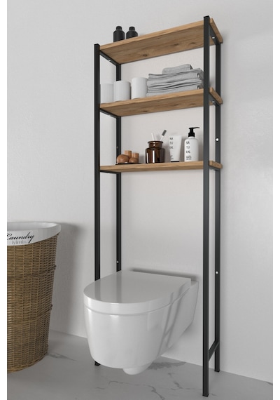 Banyo Wc Arkası Üstü Düzenleyici Raf Organizatör Havluluk Metal Gövde Banyo Rafı Kahverengi