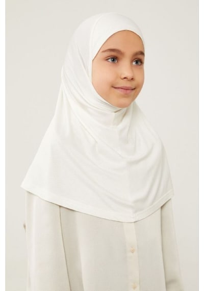 Melodi Scarf Tesettür Çocuk Namaz Bonesi Eşarbı Şalı Hijabı Beyaz Beyaz