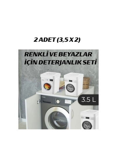 Deterjan Kutusu 2 Li Set 3.5 Litre Kapasiteli, Beyaz Ve Renkliler Için Ayrı Saklama Çözümü Plastik Diğer