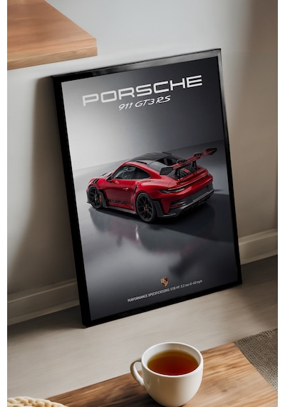 Porsche 911 Gt3 Rs Ahşap Çerçeveli Poster, Dekoratif Araba Duvar Tablosu