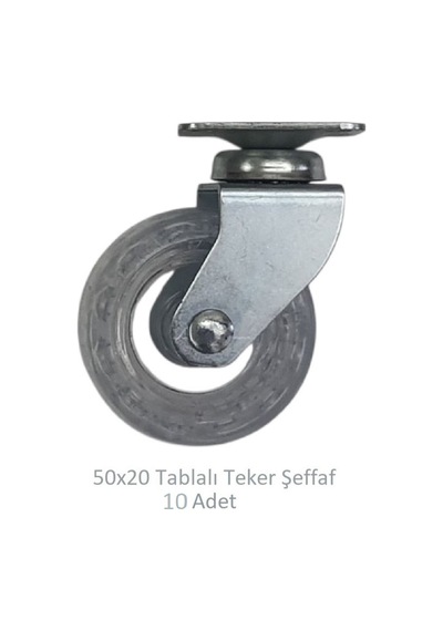 Ofis Koltuk Dolap Etajer 360 Derece Döner 50 X 20 Tablalı Teker Şeffaf 50 Mm 10 Adet Şeffaf