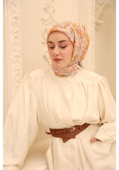 Silk Home Olinda İpek Eşarp 47002-24 Eflatun, Asit, Somon, Turuncu, Küf Yeşili
