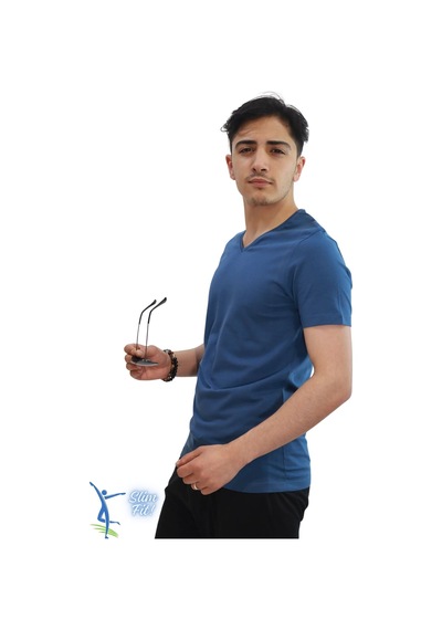 Sermoda Erkek Slim Fit V Yaka Tişört - Dar Kesim Basic Günlük T-shirt Petrol Mavi