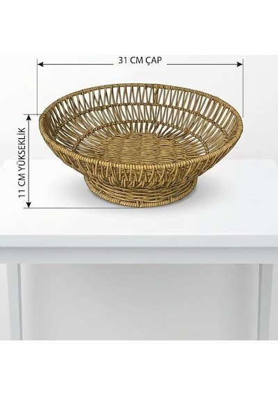 31 Cm Plastik Rattan Servis Çanağı, Doğal Hasır Görünümlü, Yuvarlak, İç İçe Geçebilen, 3 Parça Set