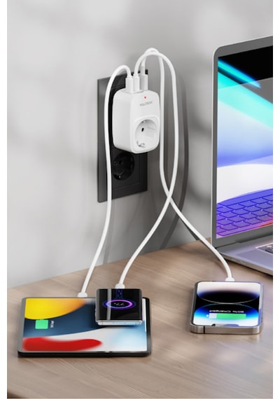 Fulltech Ftr-24 Çoklu Duvar Prizi 16a 3680w Beyaz 2x Usb-c + 1x Usb-a Şarjlı Priz Akım Korumalı Kablosuz
