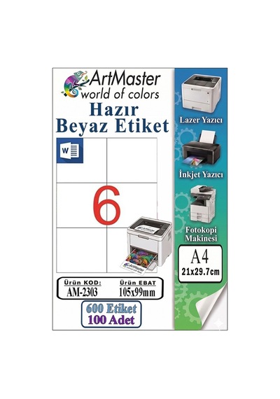 A4 Hazır Beyaz Etiket 105x99 Mm 100 Sayfa 1 Paket 6 Lı Kendinden Yapışkanlı Fotokopi Lazer İnkjet Kağıdı Yazıcılar İçin